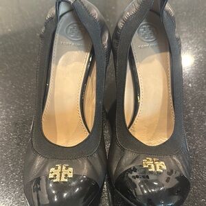 Tory Burch Black Heels with Gold Logo